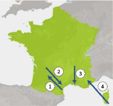 Carte de France légendée par 4 vents